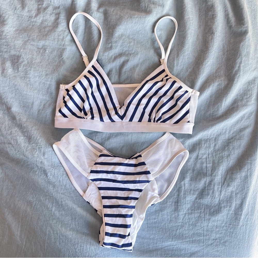 New Blue Life Navy and White Striped Mesh Bikini Set